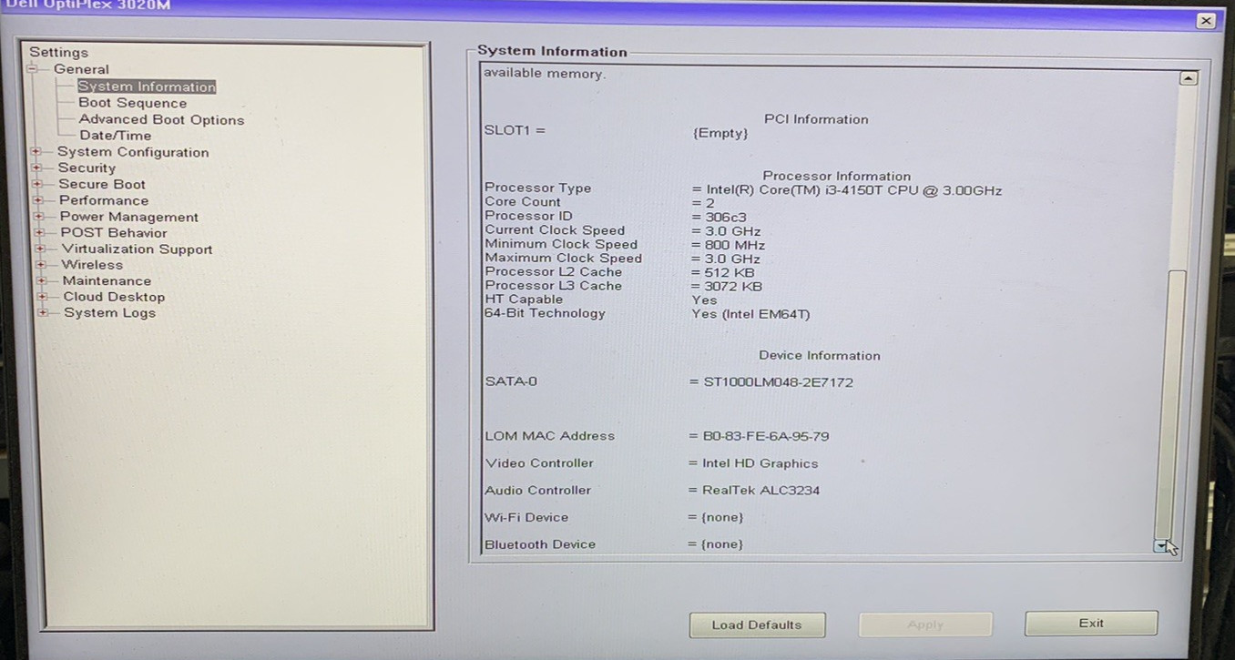 Dell OptiPlex 3020M MFF Intel Core i3-4150T@3.00GHz 8GB DDR3 RAM 1TB HDD WIN 10P