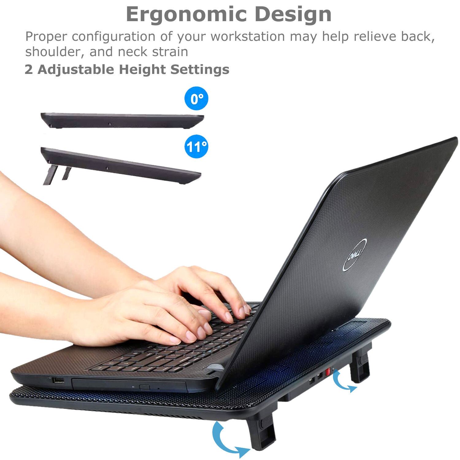 USB Cooler Laptop Cooling Pad 3 Fan Stand Quiet LED Light Radiator 15″ -17″ Slim