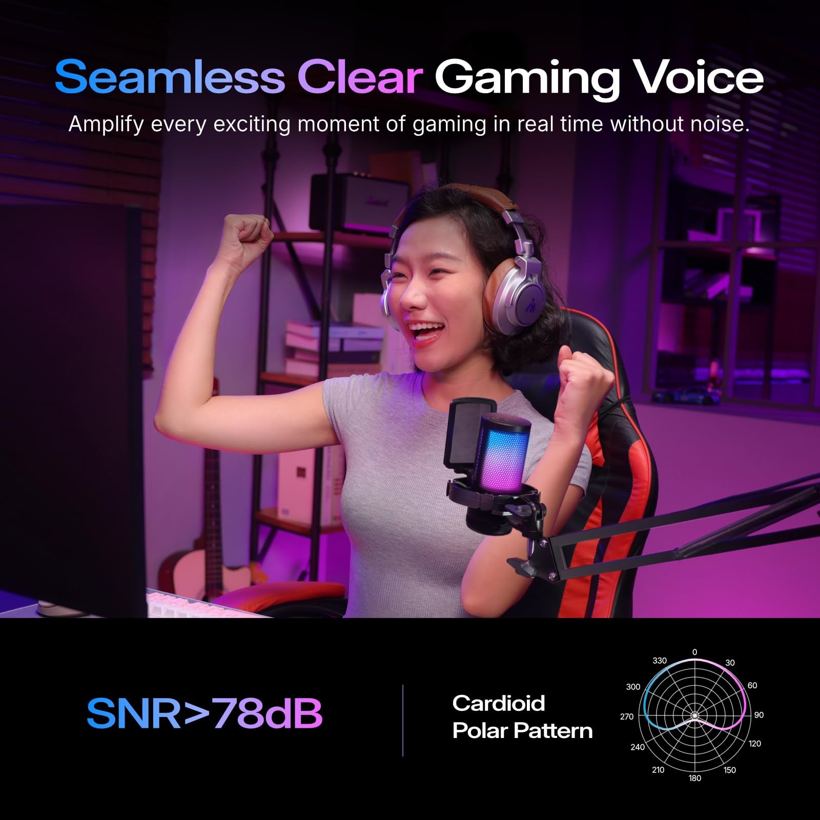 MAONO DGM20S Gaming Microphone for PC with Clear Voice & Noise Medium, Black