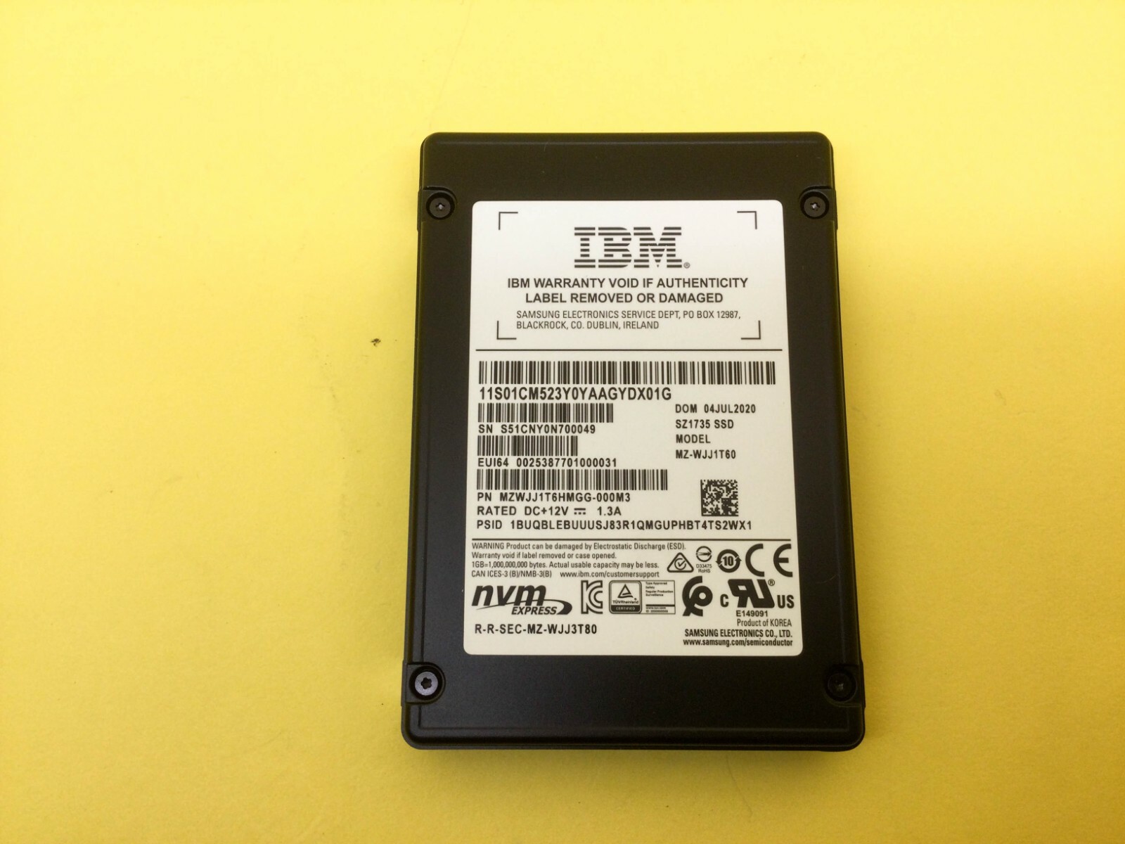 MZ-WJJ1T60 IBM Samsung SZ1735 1.6TB NVME PCIe U.2 2.5in SSD MZWJJ1T6HMGG NEW