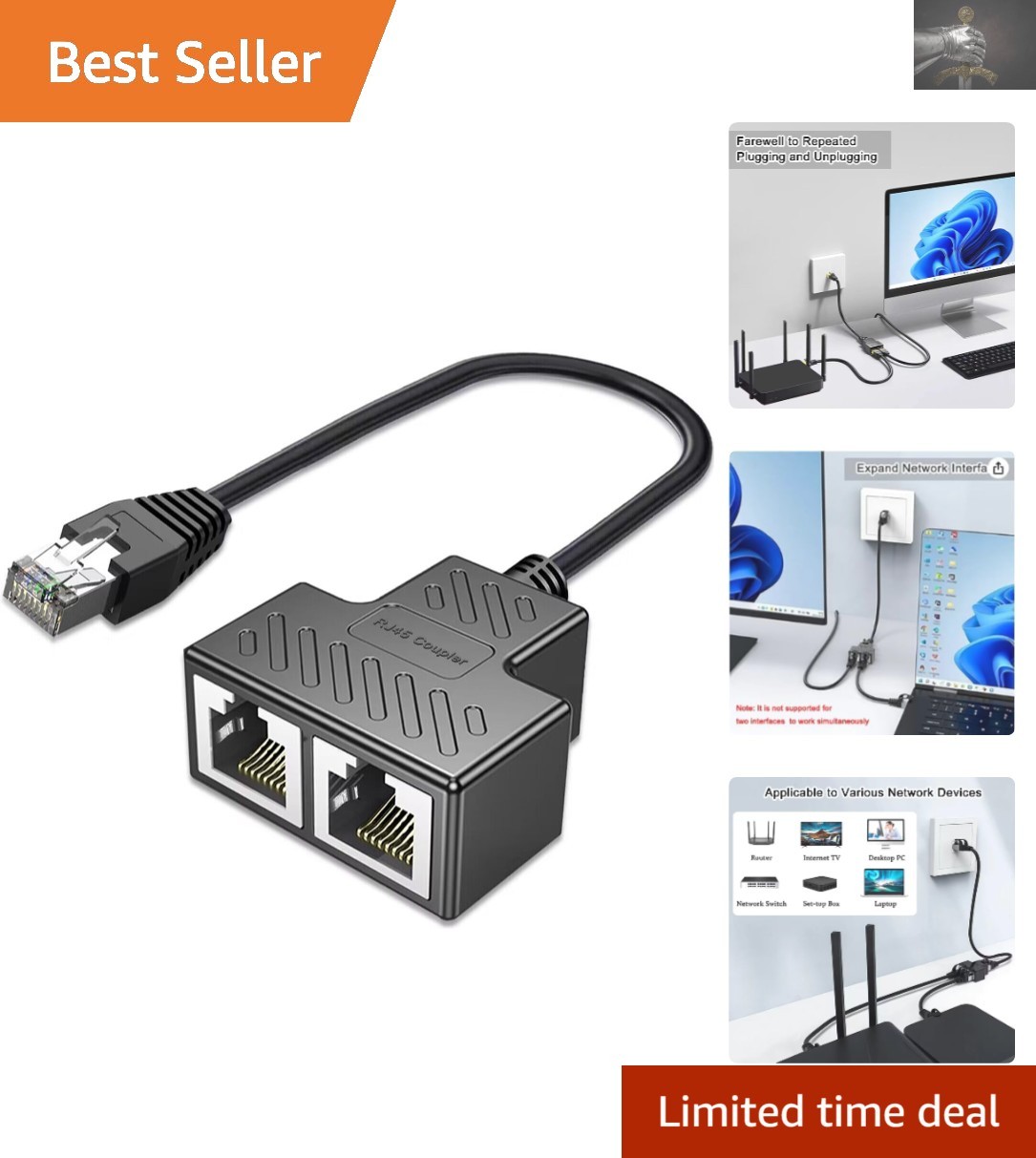 Compact RJ45 Ethernet Splitter Adapter – Supports Cat 5/6/7/8 Connections