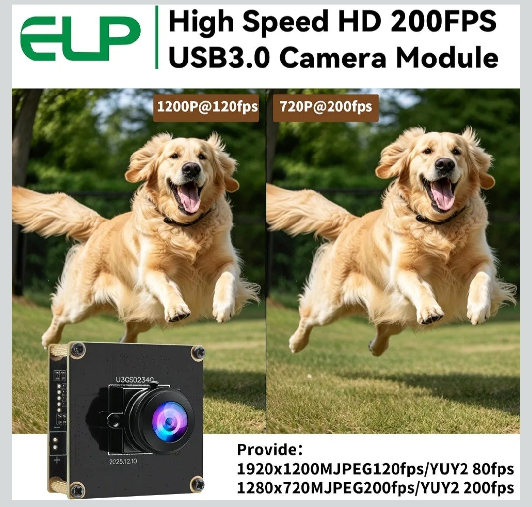 USB3.0 Global Shutter AR0234 CMOS Fisheye 200FPS 1200P Machine Vision Camera