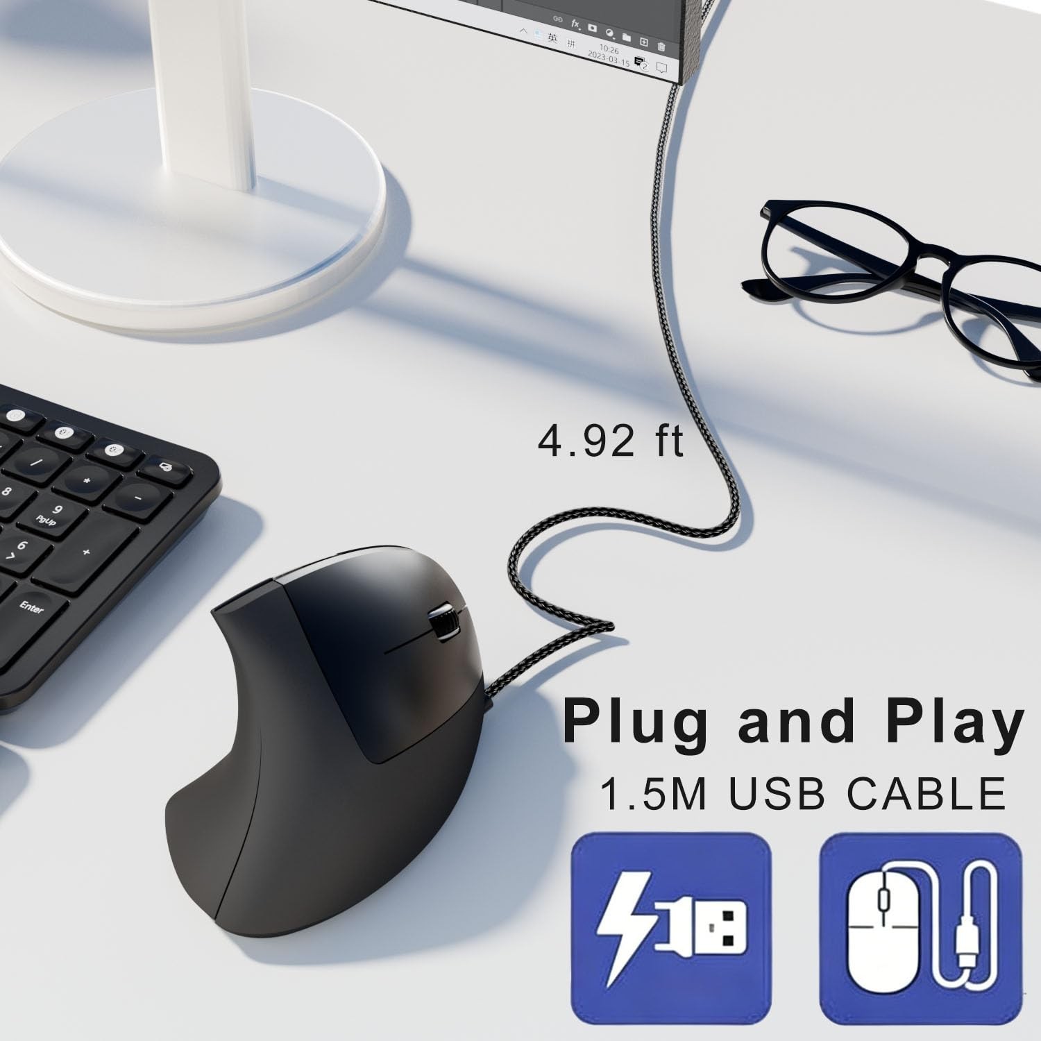 Wired Ergonomic Mouse,Vertical Mouse with Nylon-Braided Cable,6 Buttons,6400 …