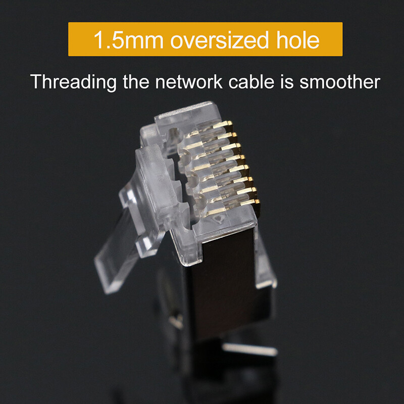 Cat7 RJ45 Pass Through Connectors Gold Plated Shielded for 23 AWG Network Cable