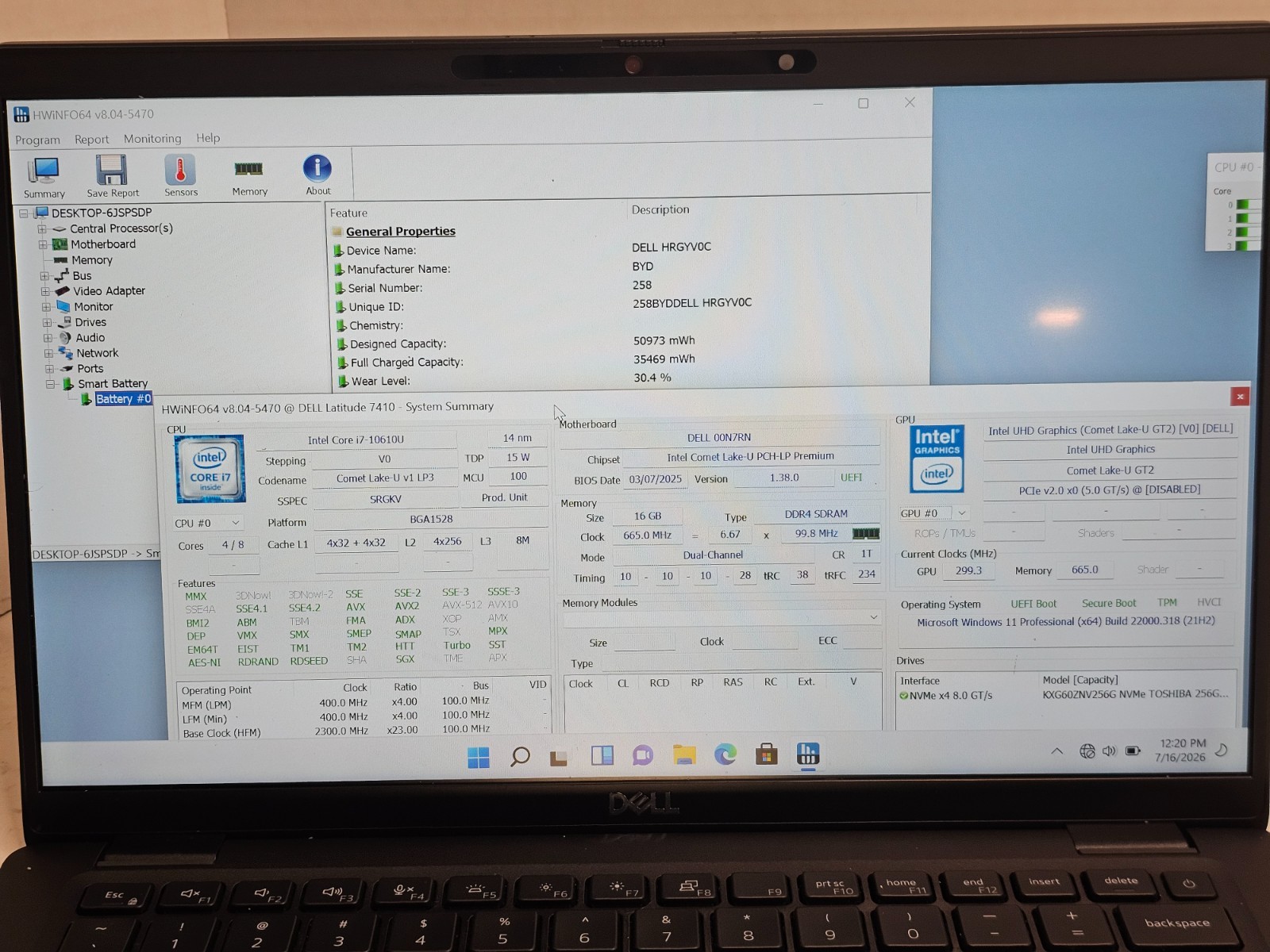 Dell Latitude 7410 14″ Laptop Core i7-10610U 16GB RAM 256GB SSD Win11 #04