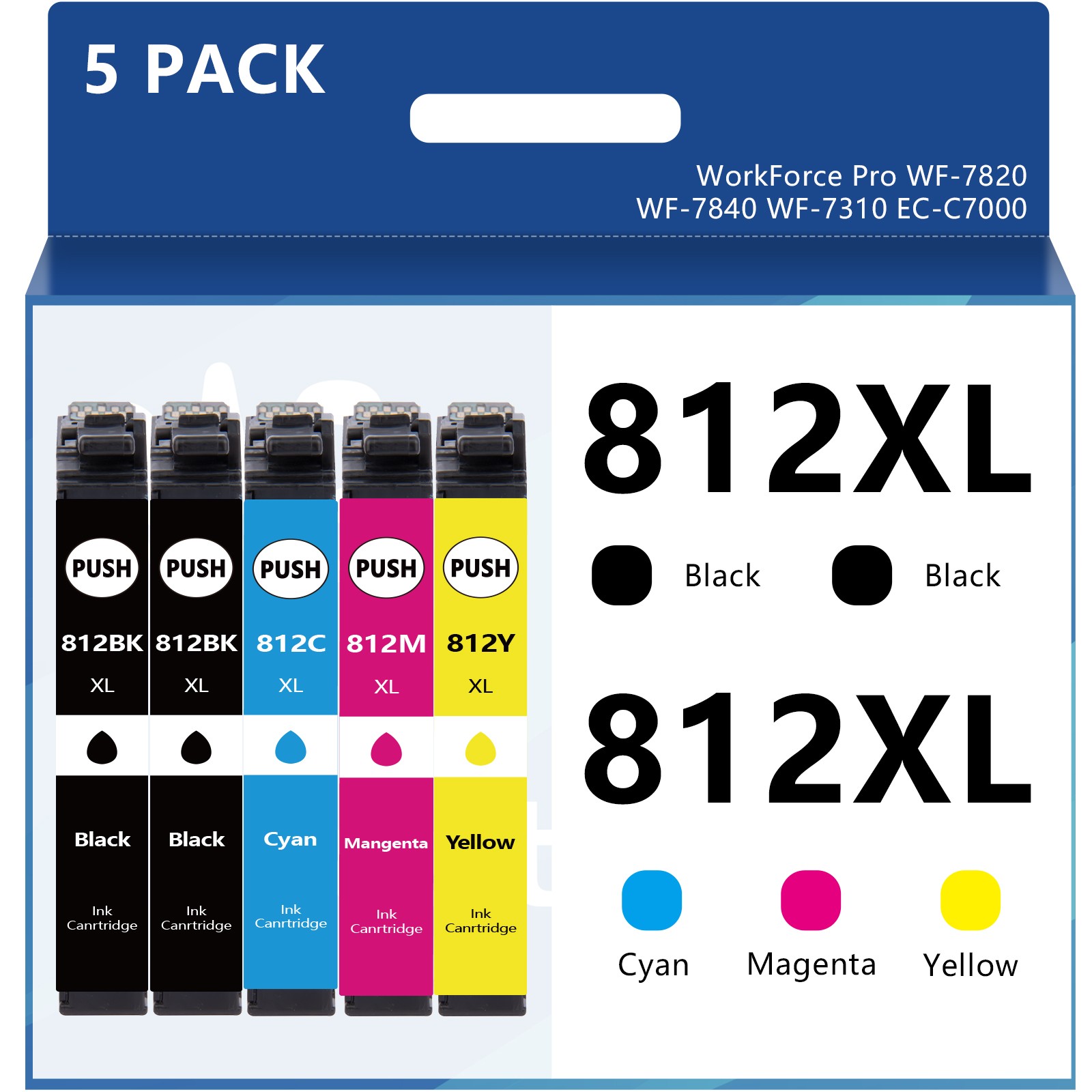 812XL Ink Cartridges Compatible For Epson WorkForce WF-7840 WF-7820 EC-C7000 5PK