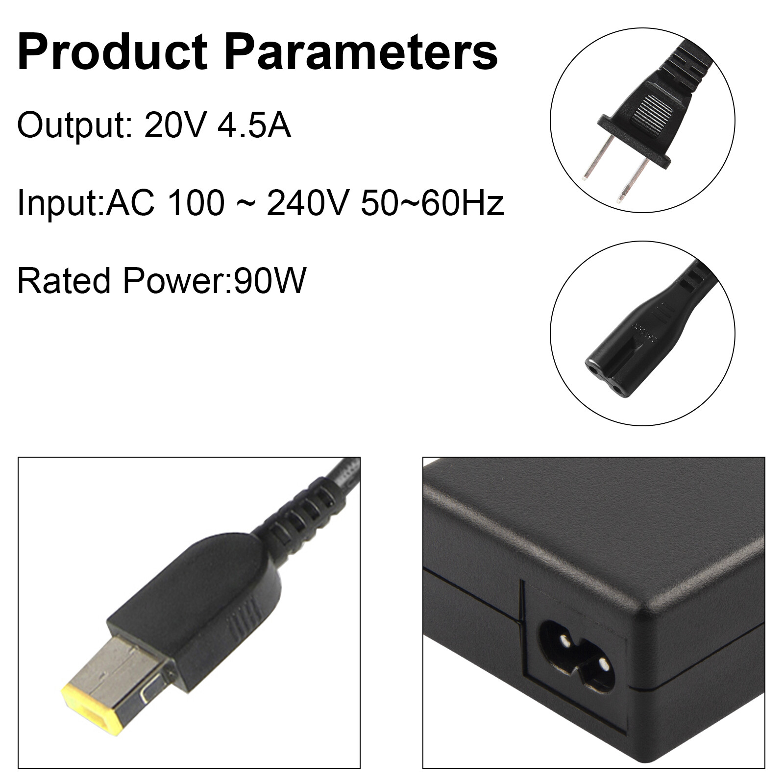 65W/90W Square Slim Tip For Lenovo ThinkPad IdeaPad Yoga Edge Charger Adapter US