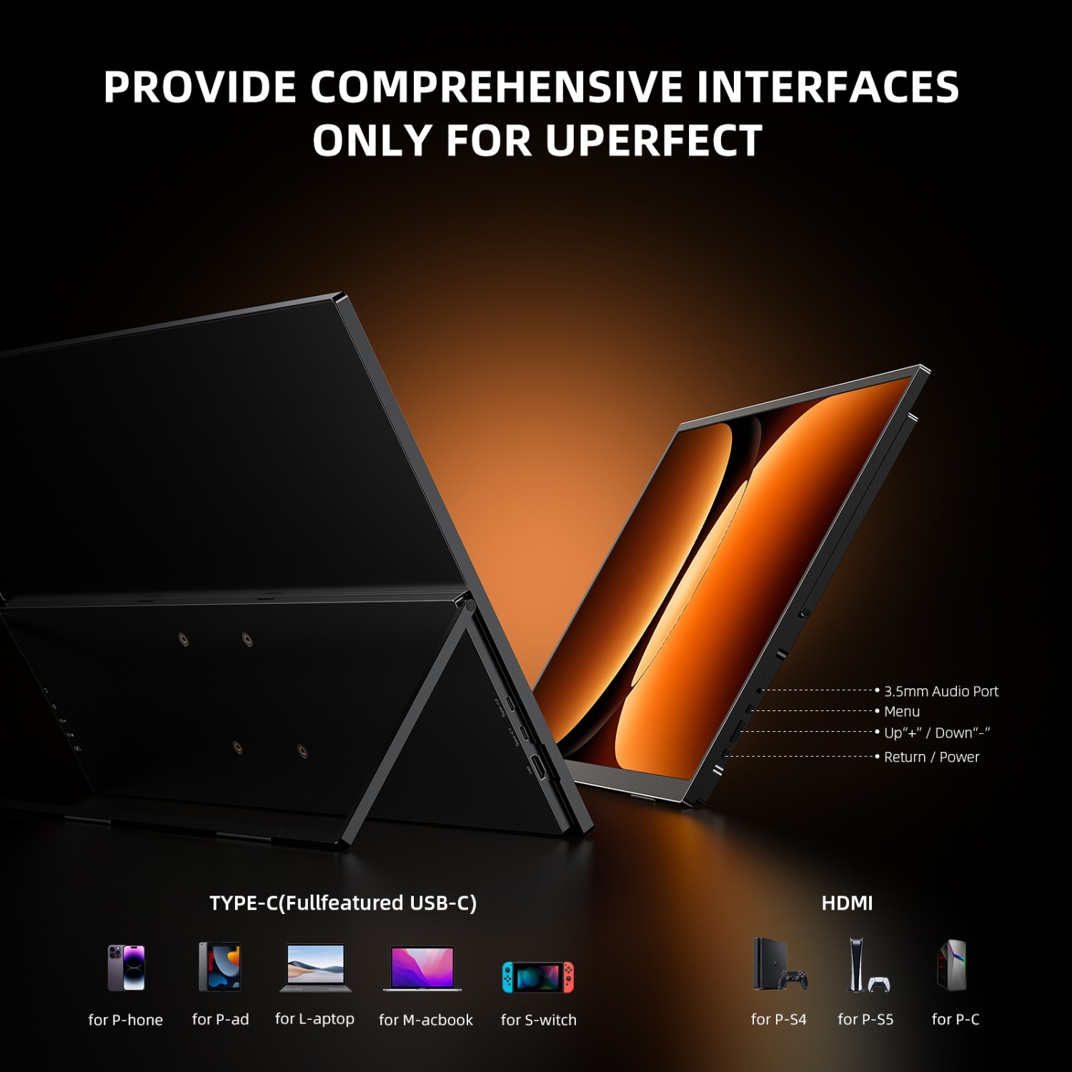 UPERFECT 13.3 inch Portable Monitor Touchscreen Screen HDMI VGA VESA 1920×1080