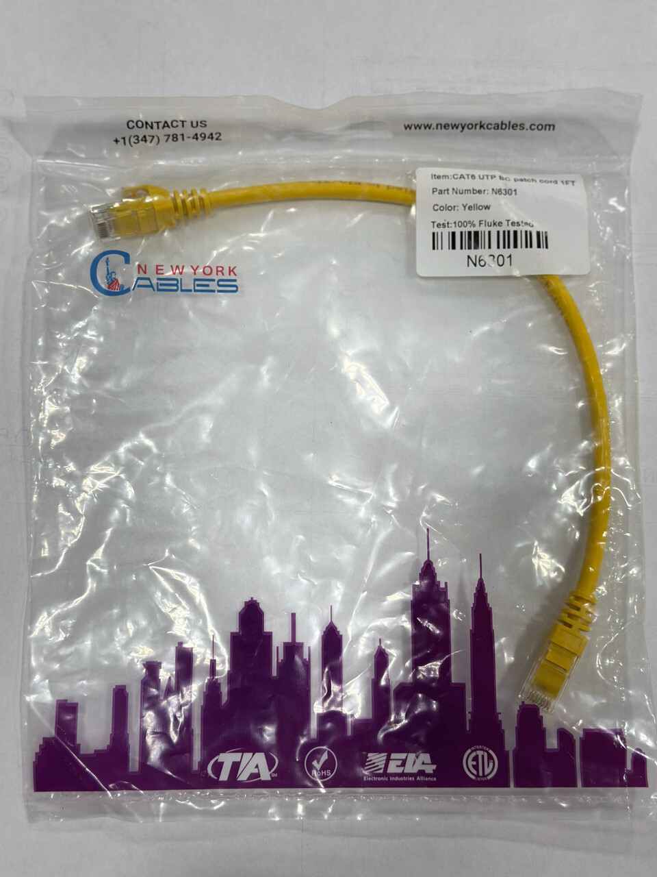 Patch Cord CAT6 1feet Yellow Short Cord 100% Pure Copper Gold Plated RJ45