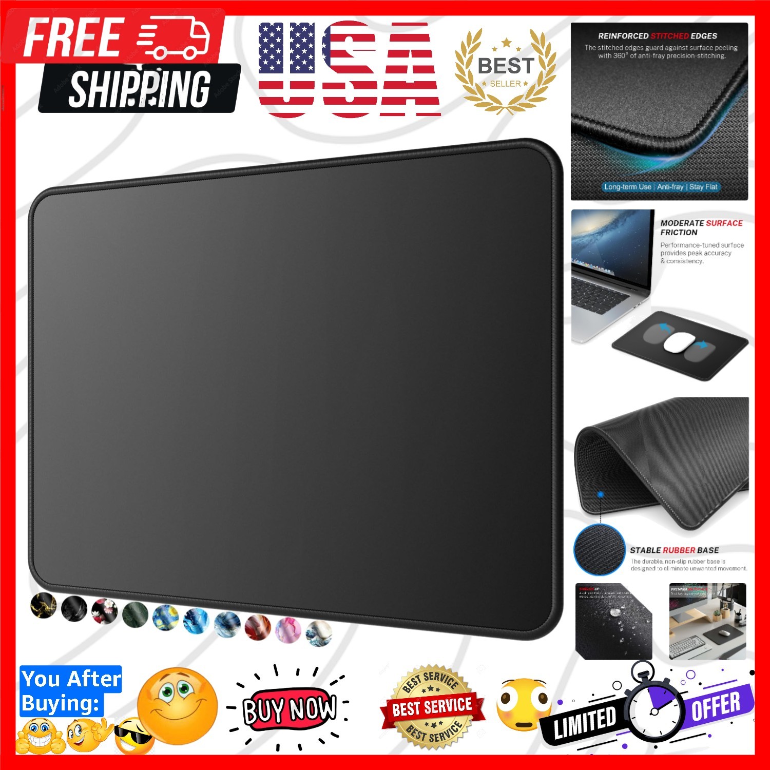 Essential Office & Gaming Mouse Pad, 30% Larger, 8.5” x 11” in, Black | Anti-…