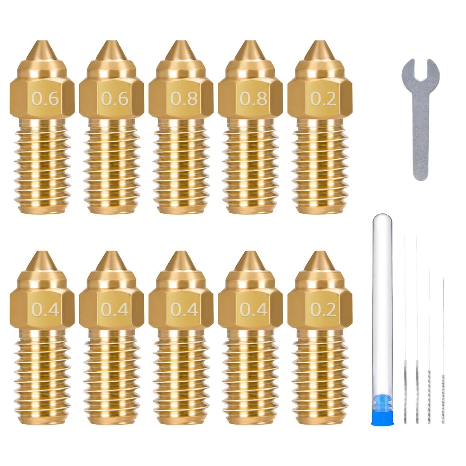 ELEGOO 10pcs Multi Size Nozzles for Neptune 4/4 Pro 3D Printer 0.2/0.4/0.6/0.8mm