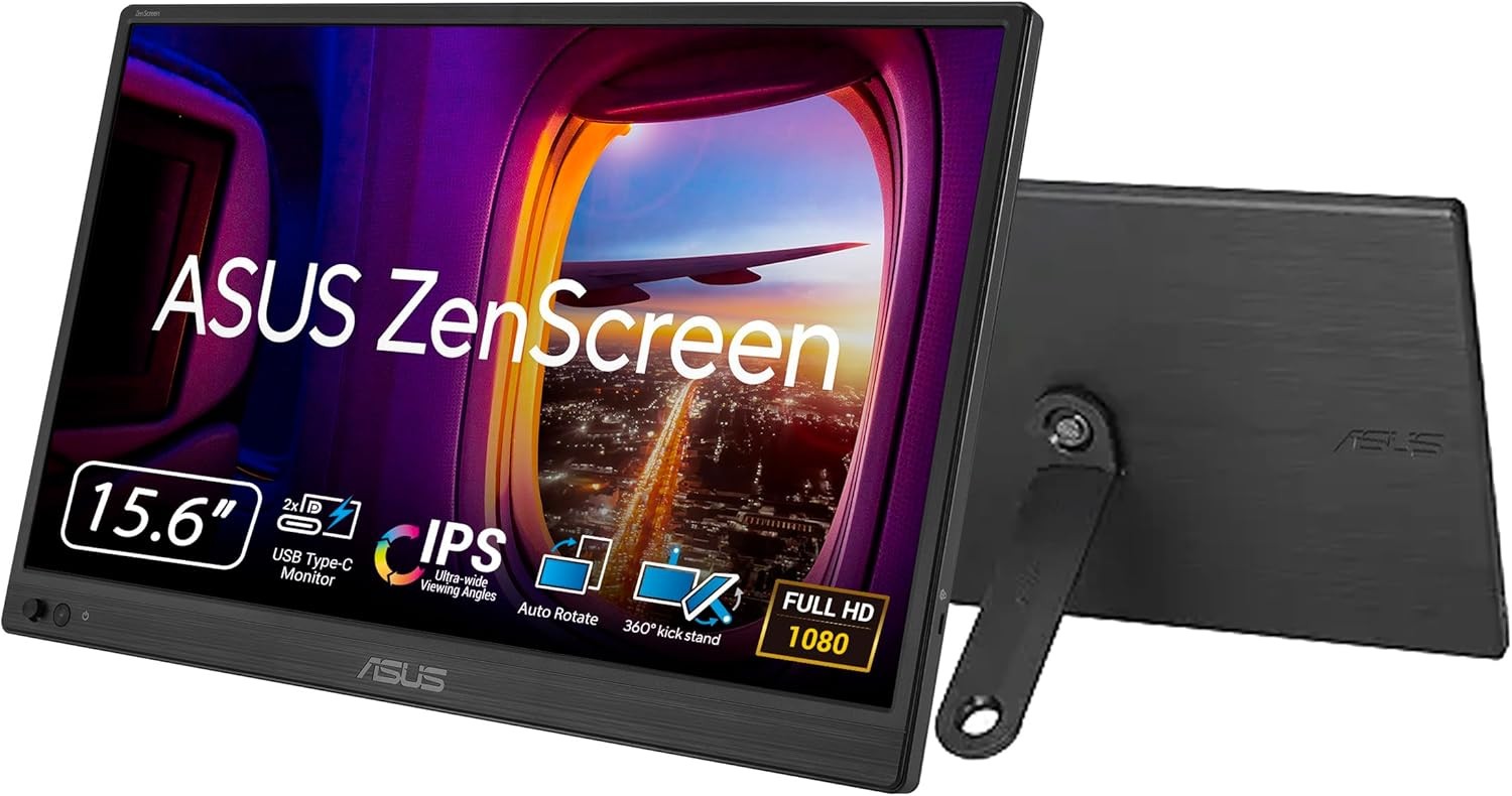 ASUS ZenScreen 16” Portable USB Monitor (MB169CK) – Full HD, IPS, Dual USB-C,