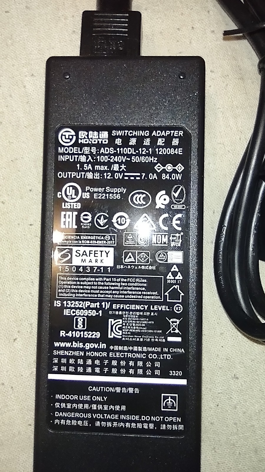 Lot of 10… Original ADS-110DL-12-1 120084E Switching Adapter, 7.0 amp