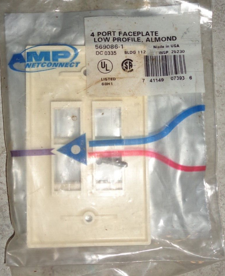 AMP NETCONNECT 4 PORT FACEPLATE LOW PROFILE ALMOND ##