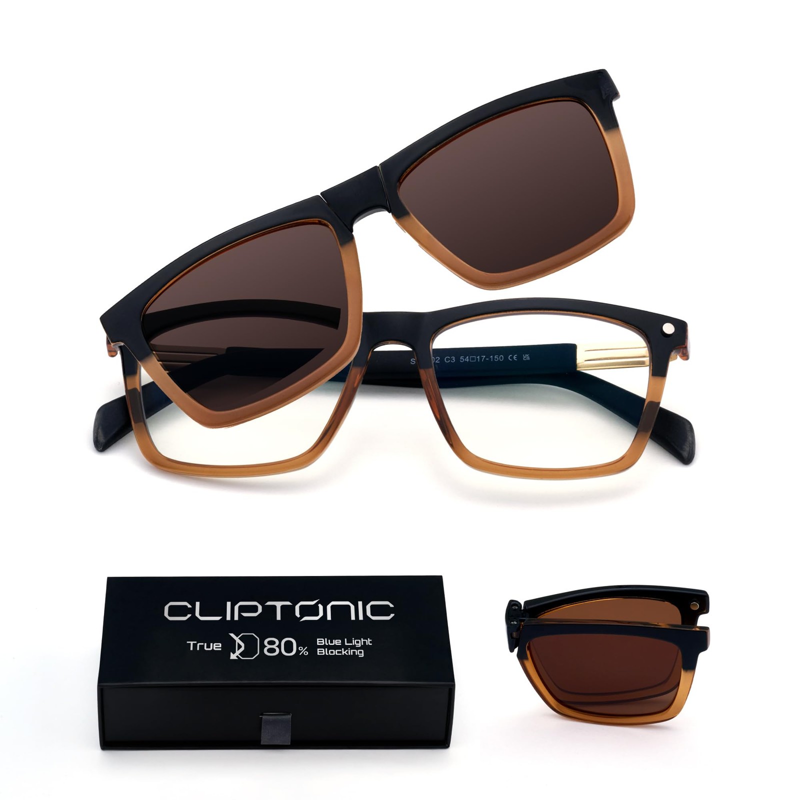 Indoor Outdoor Glasses with Magnetic Clip-On Sunglasses, Blue Light Glasses f…