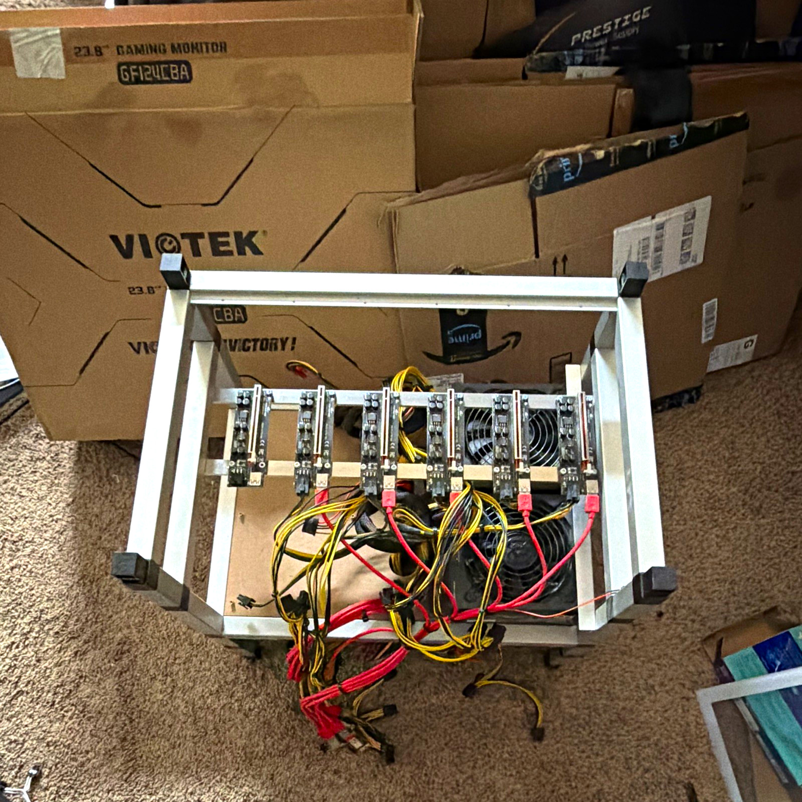 MiningCave 12 GPU Open-Frame Mining Rig Frame w/ 2x1600W MiningCave 80 Plus Gold