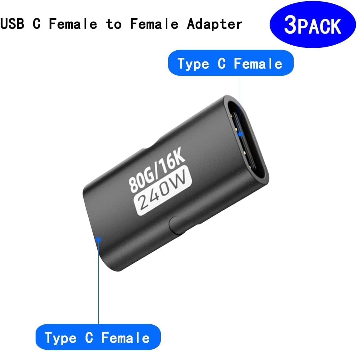 USB C Female to Female Adapter Type C Coupler with PD 240W 40 Gbps 8K/60hz Vi…