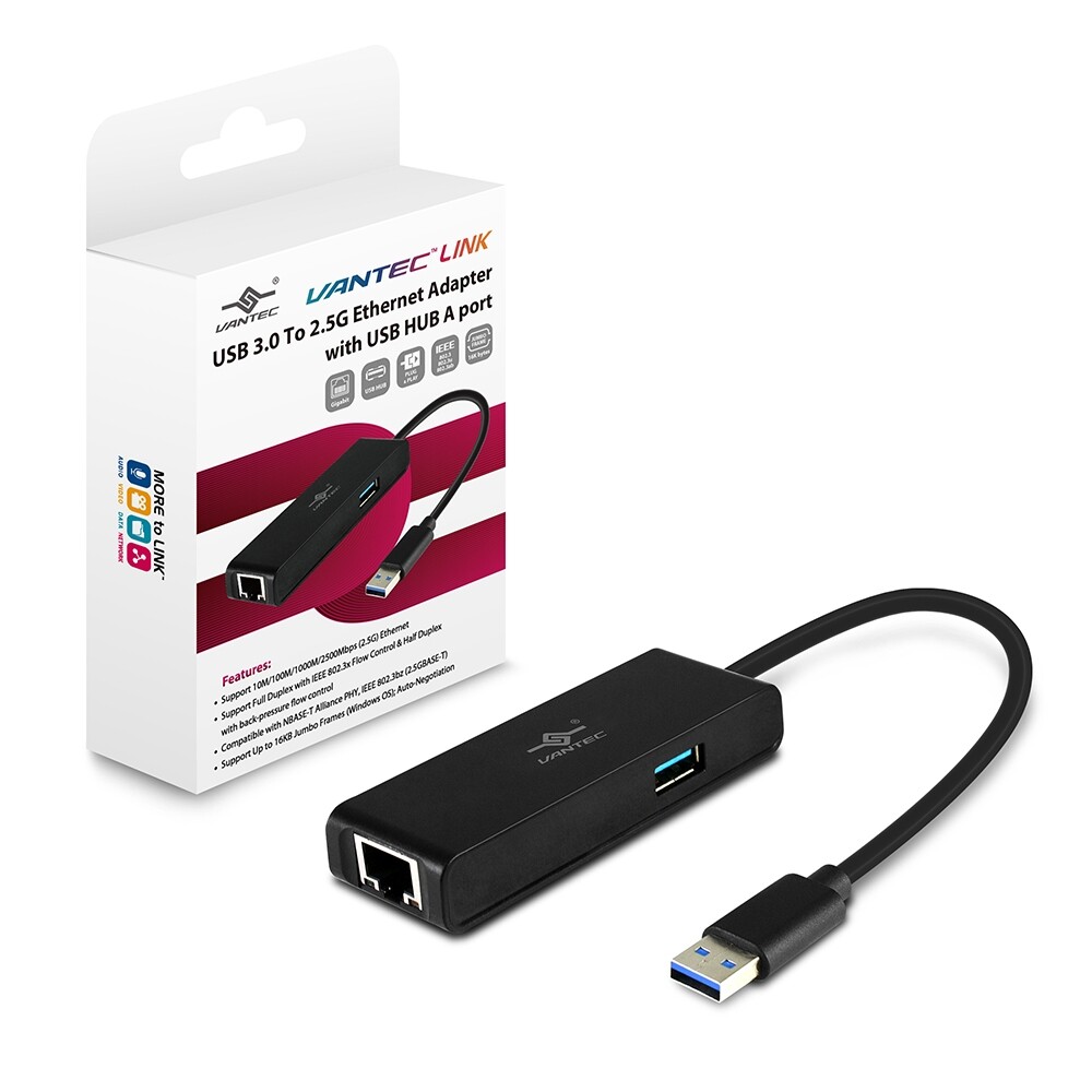 Vantec USB 3.0 To 2.5G Ethernet Adapter With USB HUB A Port
