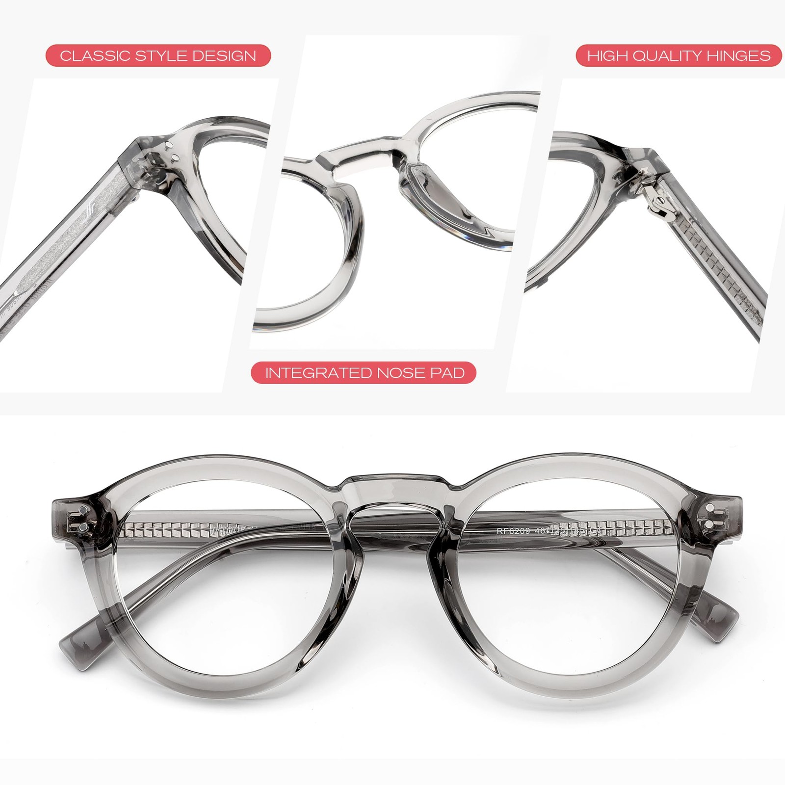 Retro Round Blue Light Blocking Glasses, Anti Glare, UV, Women, Men, RF6209