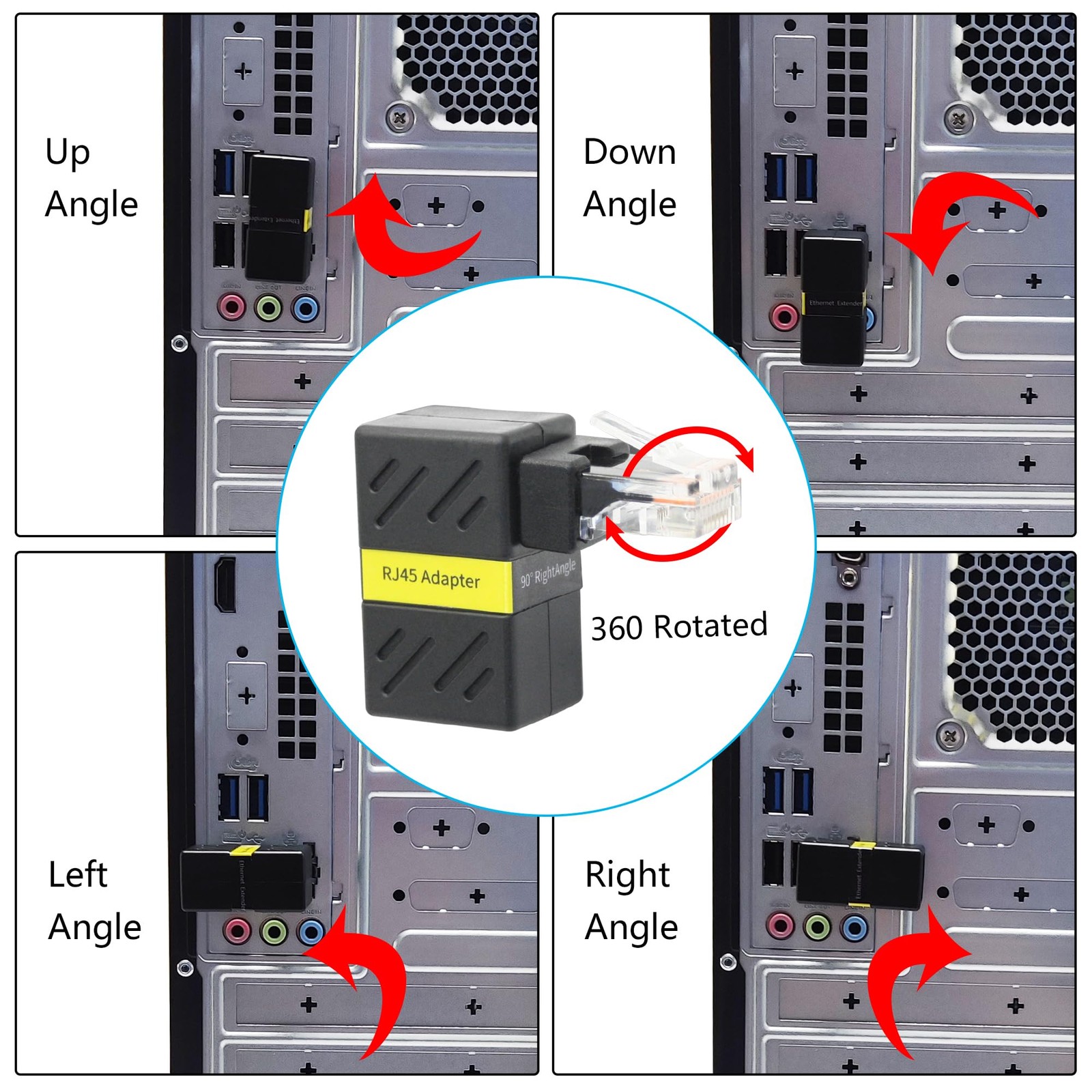 90 Degree Cat 6 Ethernet Extender Adapter 180 Rotated RJ45 Male Female 2 PCS