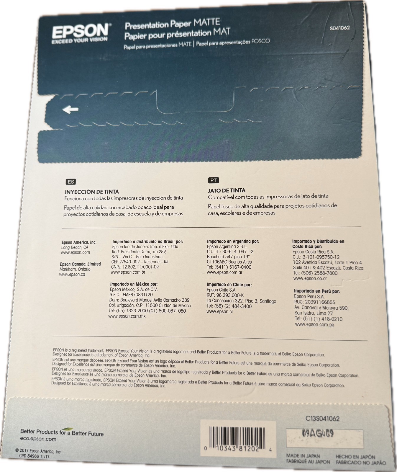 1 Pack EPSON Presentation Paper MATTE Inkjet – NEW & Unopened – 7 Available