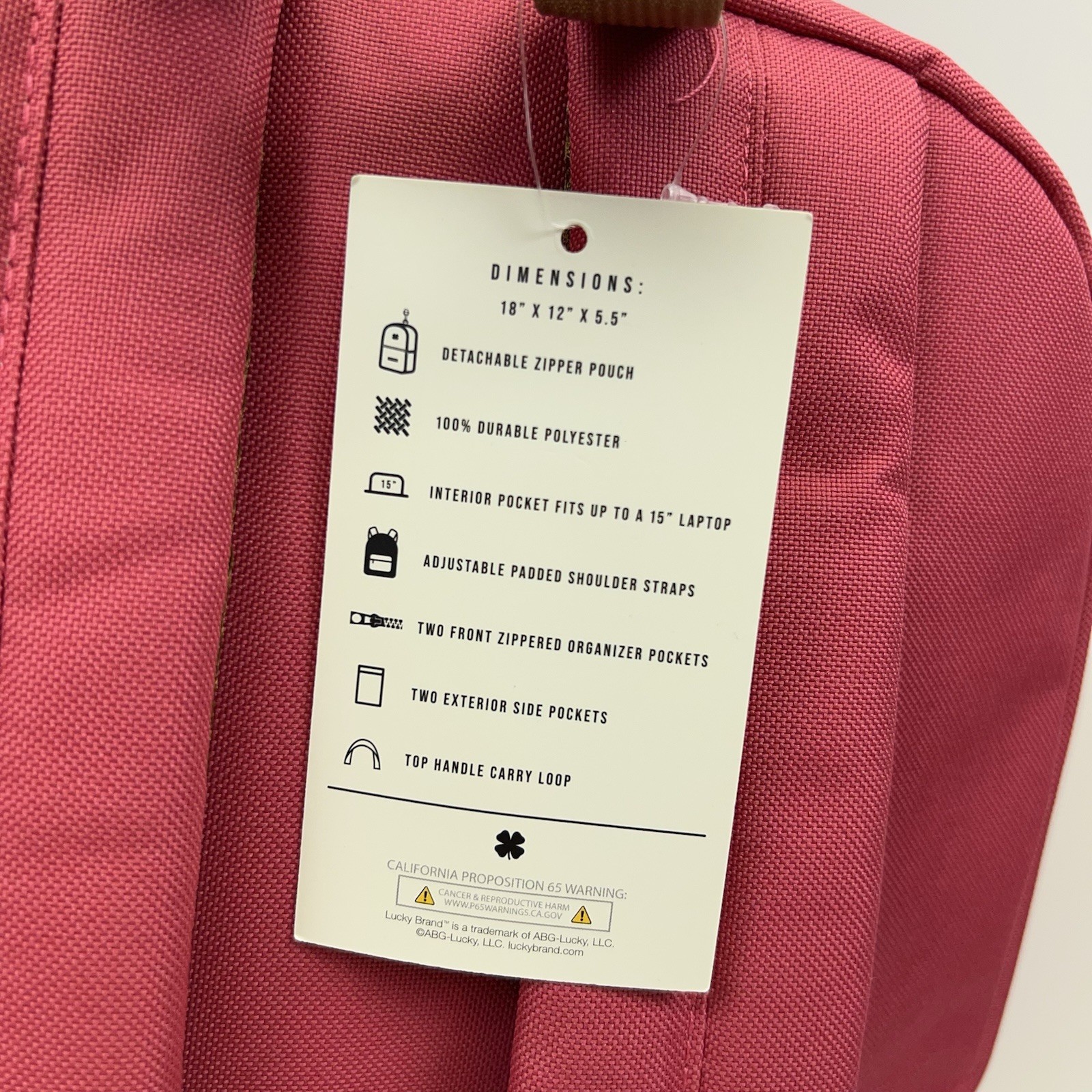 LUCKY BRAND Backpack 15″ Laptop Mini Bookbag Charm Patches Pink Canvas Urban NWT