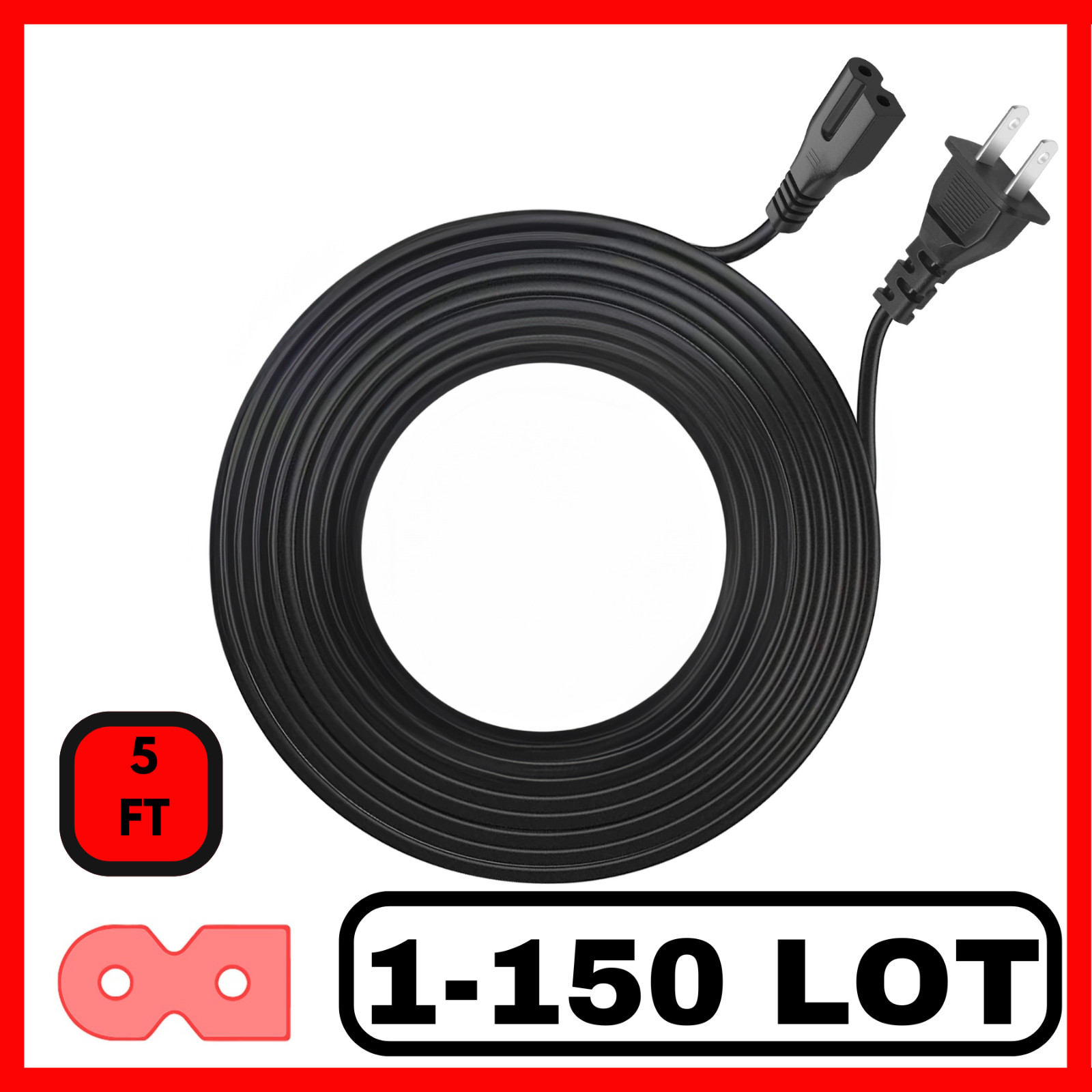 Lot of 1-150 2 Prong Vizio TV Power Cord Replacement D/E/M Series TV Polarized