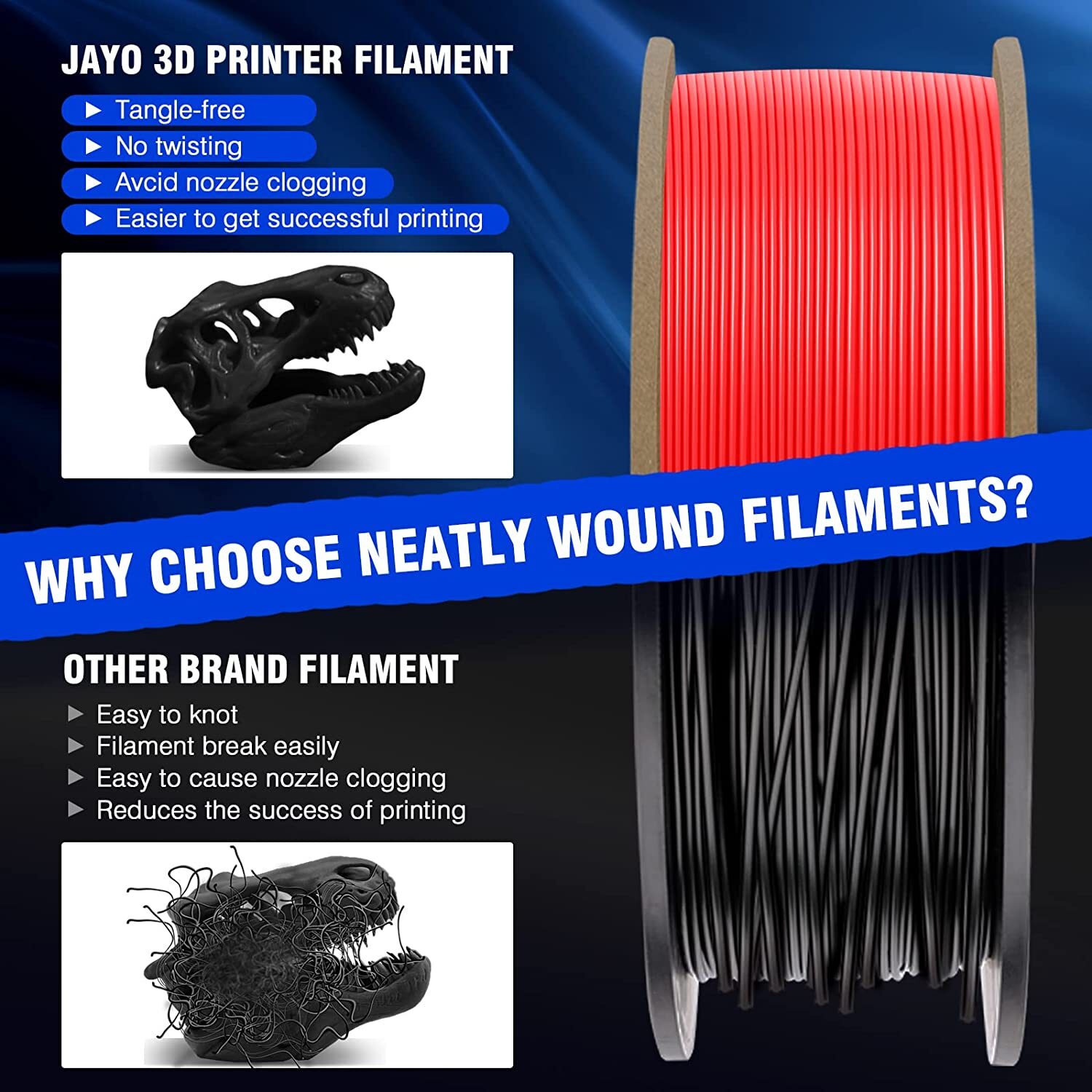 JAYO 1.75mm 1.1KG PLA+ Gray 3D Printer Filament Warping Free Neatly Wound Spool