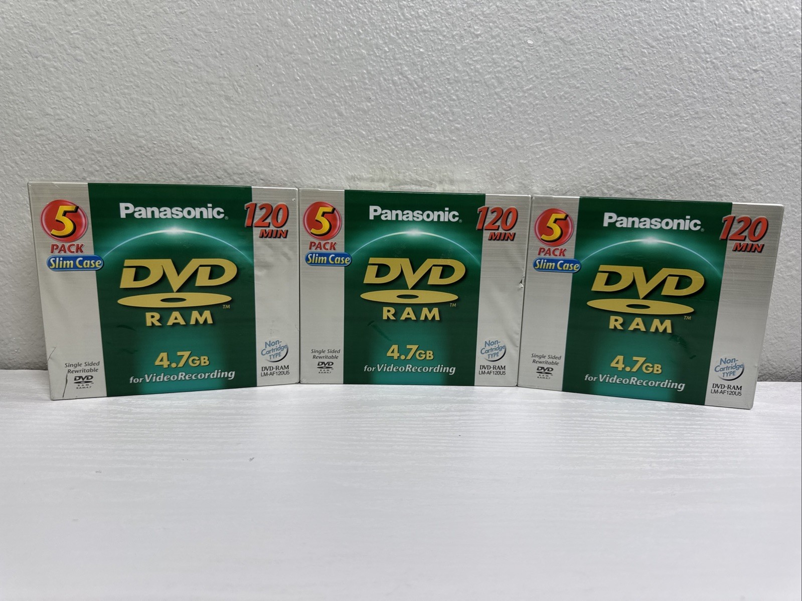 Lot Of 3 Panasonic LM-AF120LU5 DVD Ram Disc 120 Min. 5 Packs – Brand NEW!