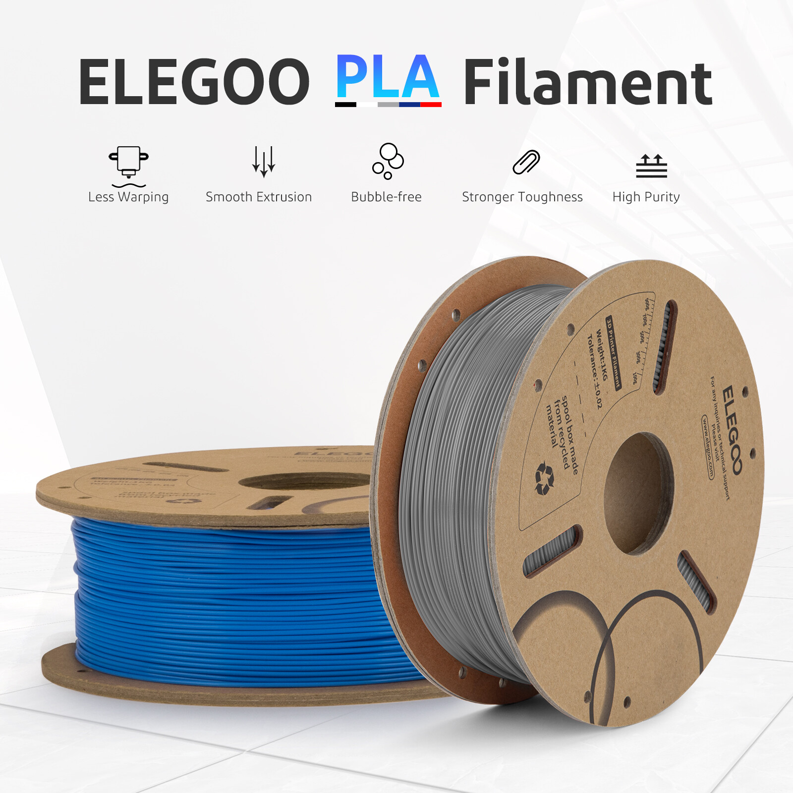 【Buy 3 Get 2 Free,Add 5】ELEGOO PLA/PLA (RFID) /Rapid PET 3D Printer Filament 1KG