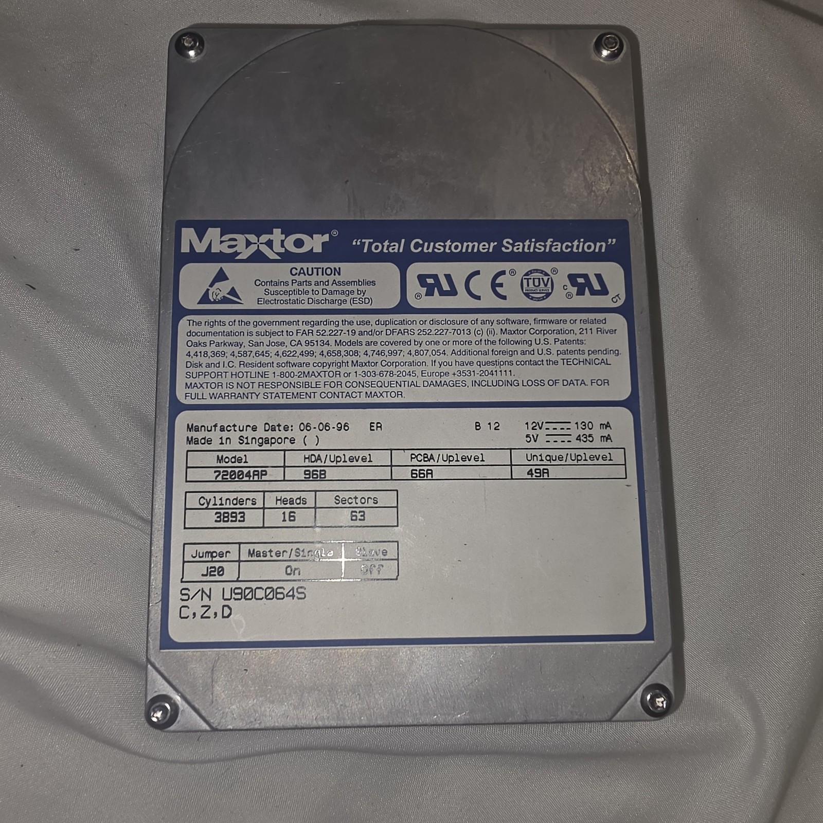 Vintage Maxtor 72004RP 2.1Gb IDE 3.5″ Hard Drive Partly Tested
