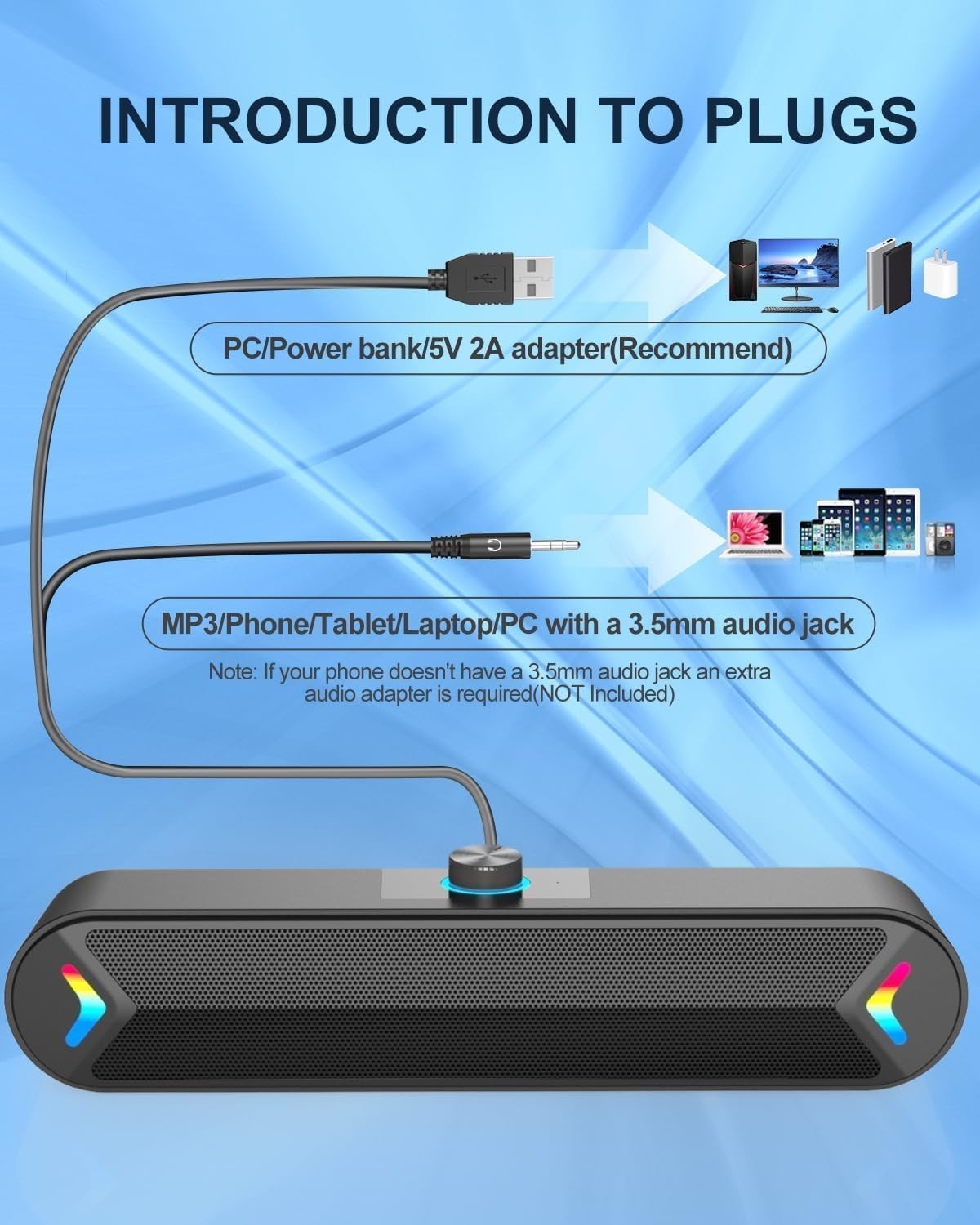 Plug-and-Play A39PRO PC Speakers: 10W Stereo Soundbar with Touch Volume Control