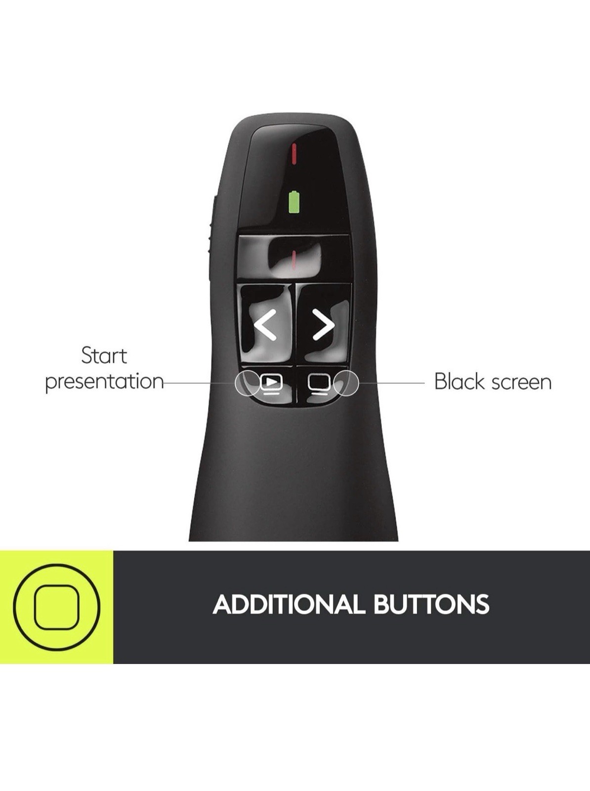Logitech Wireless Presenter R400, USB-A PowerPoint Clicker with Laser Pointer,