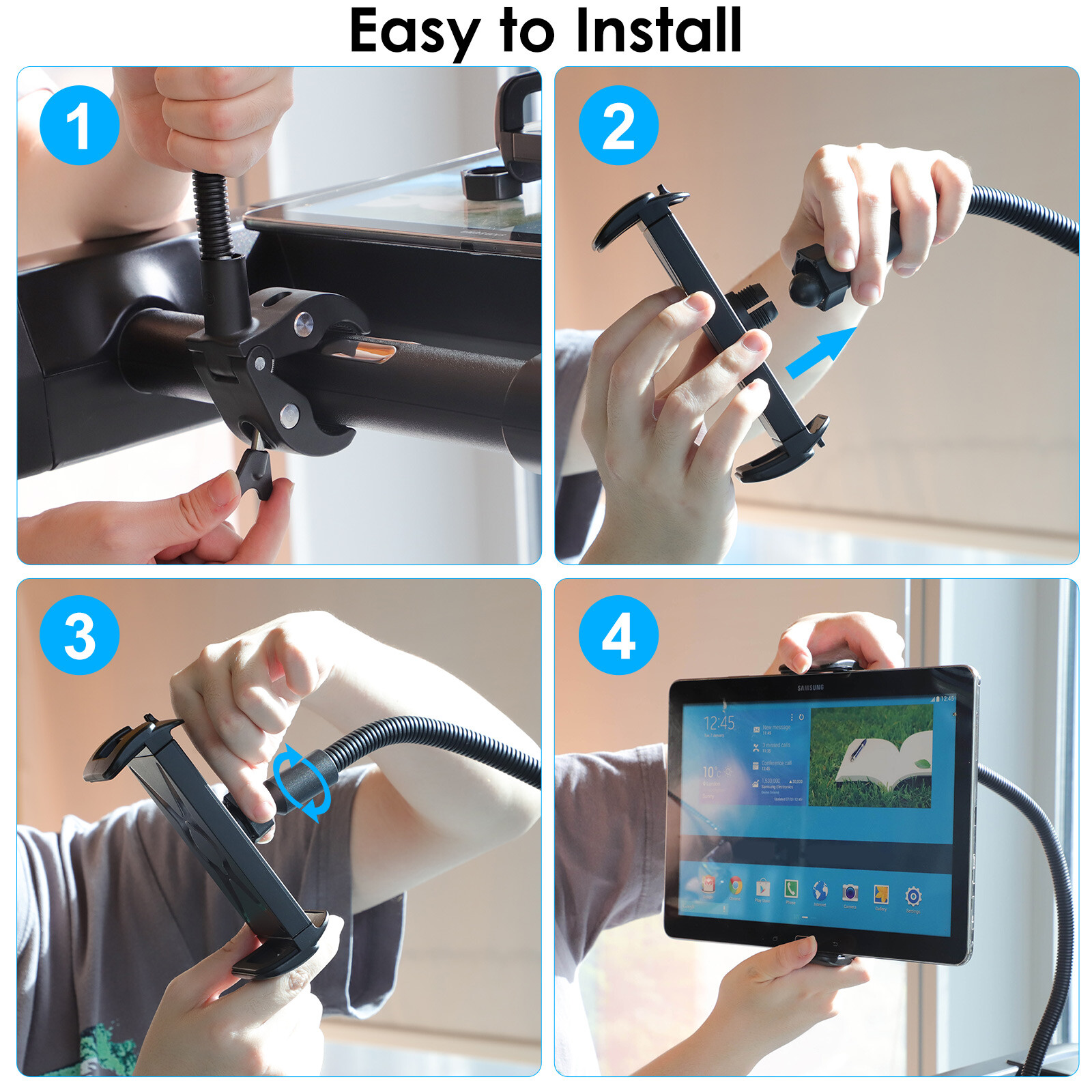 Tablet Phone Holder for 4-13″ Devices Spin Bike Treadmill Gooseneck Mount Clamp