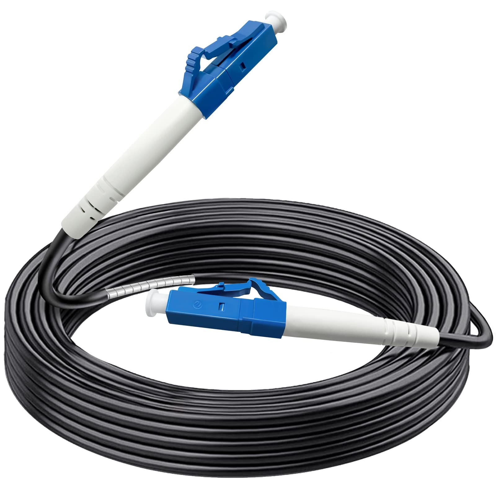10 Meters (30 Feet) LC to LC Outdoor Armored Simplex Fiber Patch Cable, Singl…
