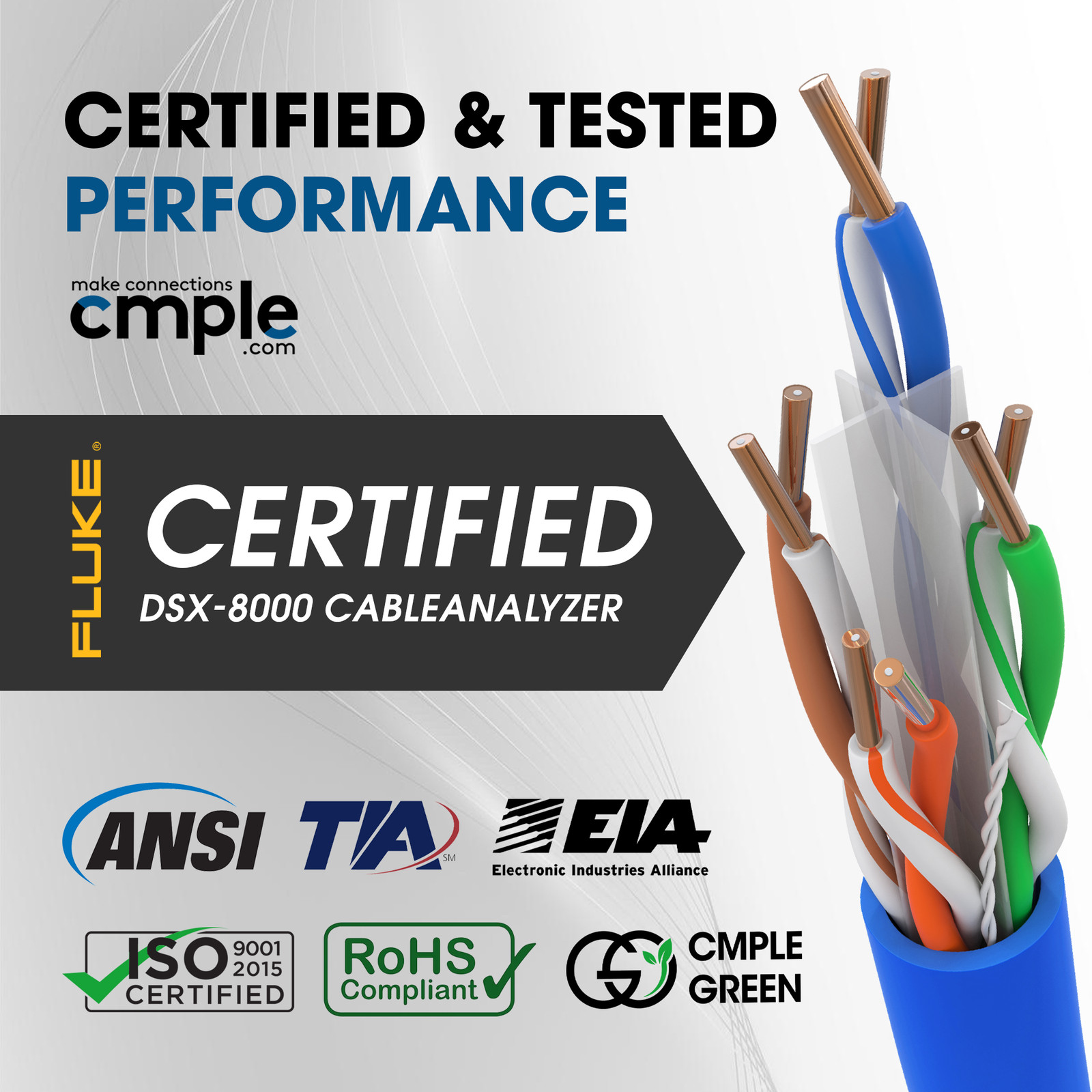 Cat6 Plenum Ethernet Cable 1000ft CMP 550MHz Solid Wire Bulk Ethernet LAN Blue