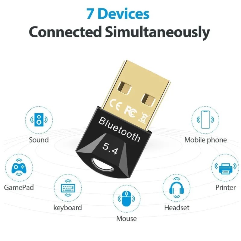 USB Bluetooth 5.4 Adapter Dongle for PC Windows 7 10 11 Wireless Receiver 20M