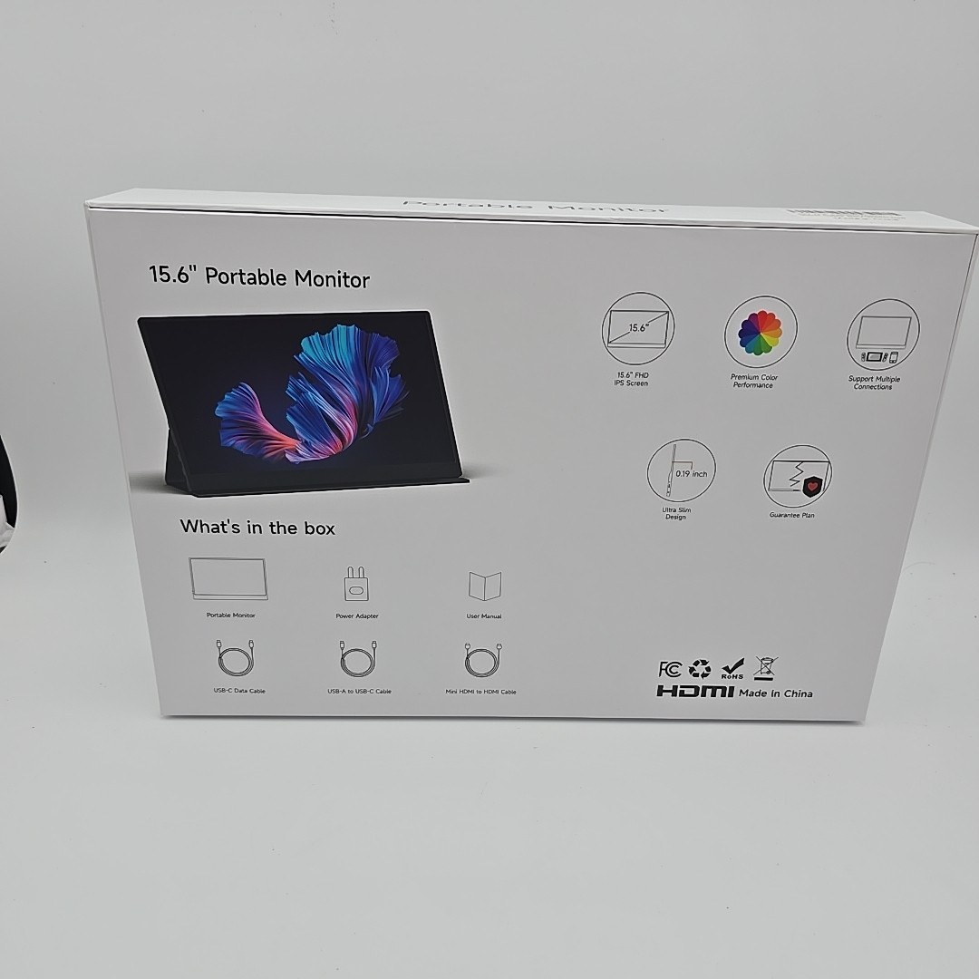AYY 15.6IN FHD Portable Monitor White 1080P 60HZ IPS 2 USB-C 1 Mini-HDMI