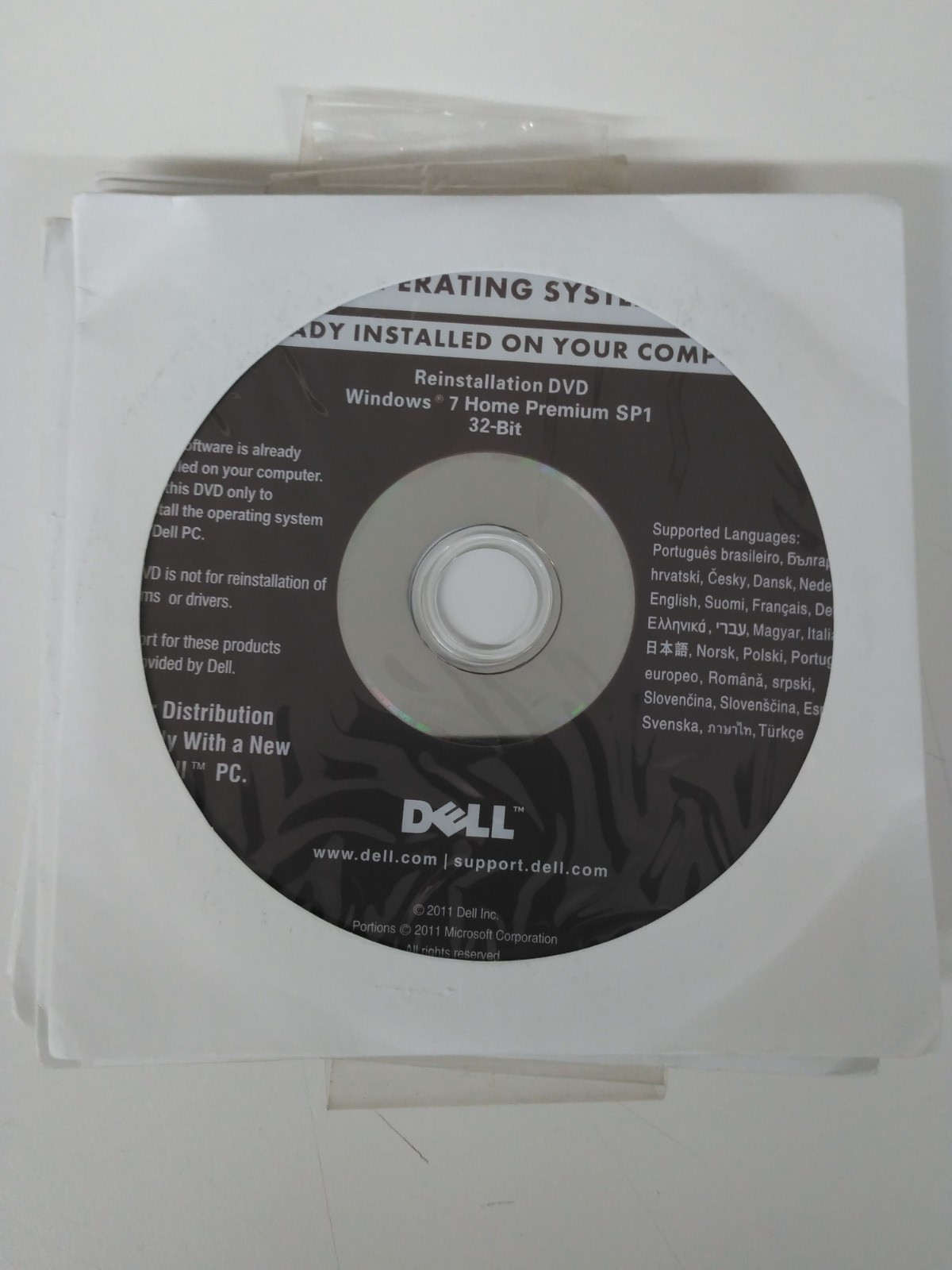 Dell Windows 7 Home Premium 32 Bit Reinstallation SP1 DVD Disc SEALED