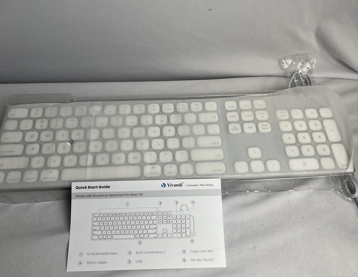 Yivandi White Plug And Play All Aluminum Wired Keyboard For Apple Mac OS