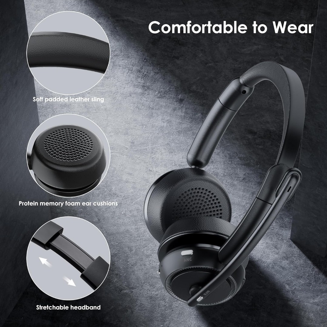 M112 Active Noise Canceling Wireless Headset Bluetooth V5.4 with Charging Stand