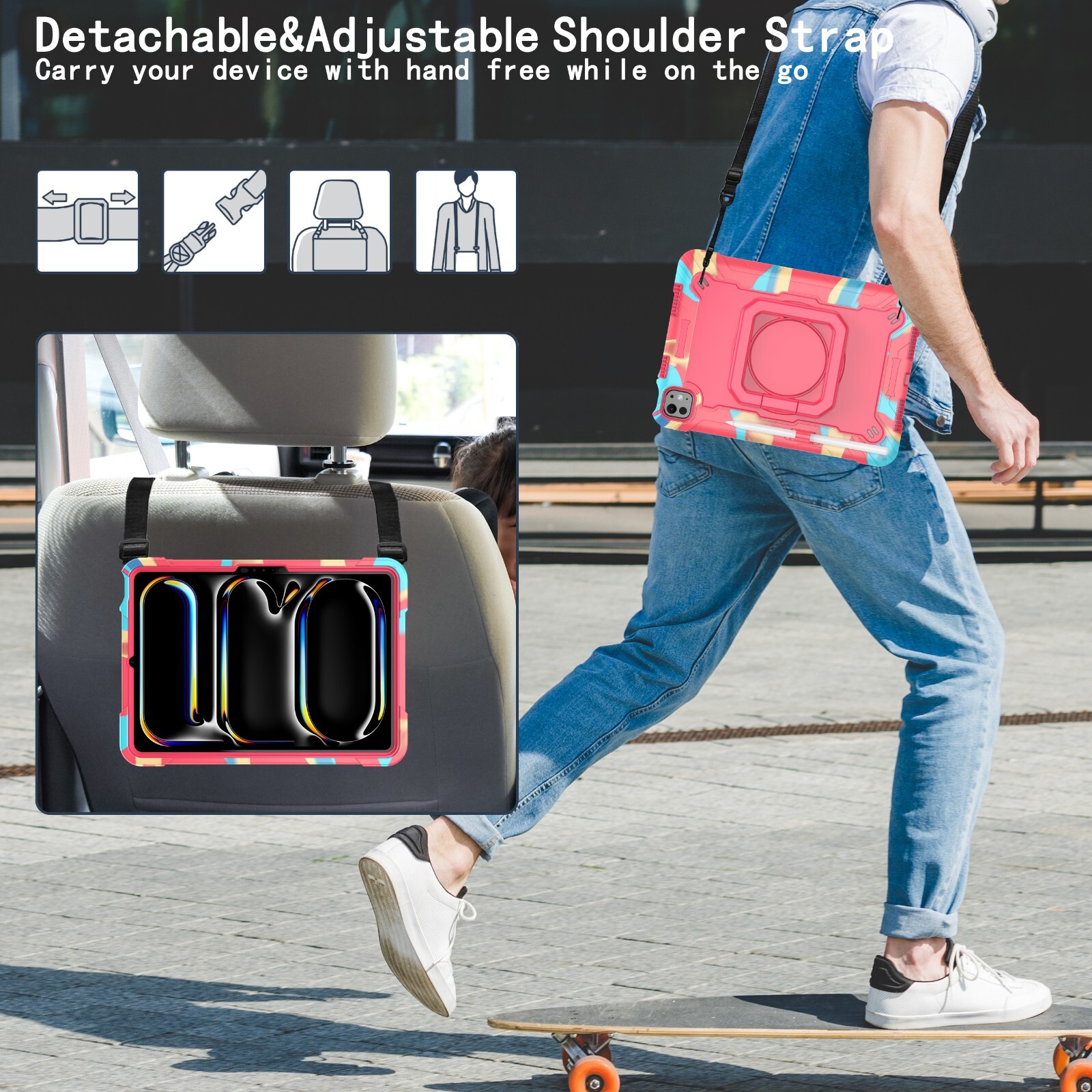 Rotating Case for iPad Pro 11 (M4/M5) 2024/2025 Shockproof Protector with Strap