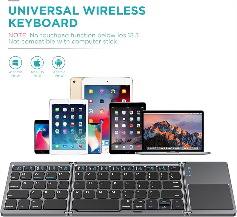 Mini Folding Wireless Bluetooth Keyboard With Touchpad for Laptop Tablet Phone