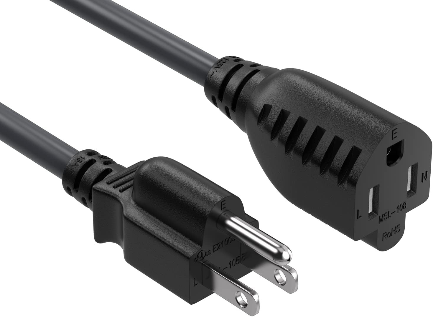Cable Leader 2Ft Extension Power Cord NEMA 5-15P to NEMA 5-15R 3 Prong Power Cab
