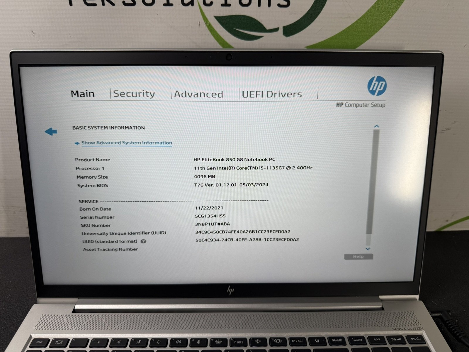 HP EliteBook 850 G8 i5-1135G7 2.4GHz 4GB DDR4 Laptop NO SSD NO BATTERY – READ