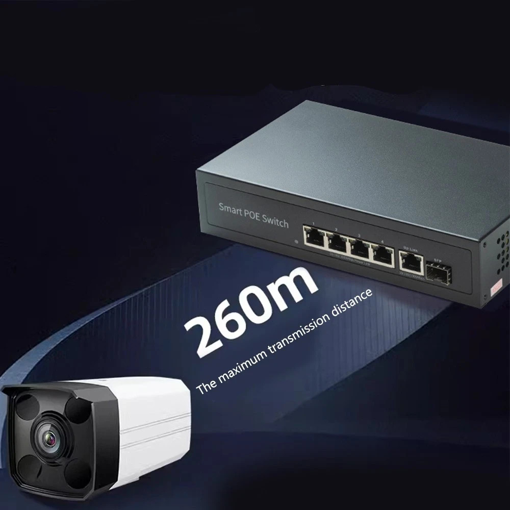 4Port Gigable POE Network Switch 100Mbps Uplink SFP Plug and Play Camera Spliter