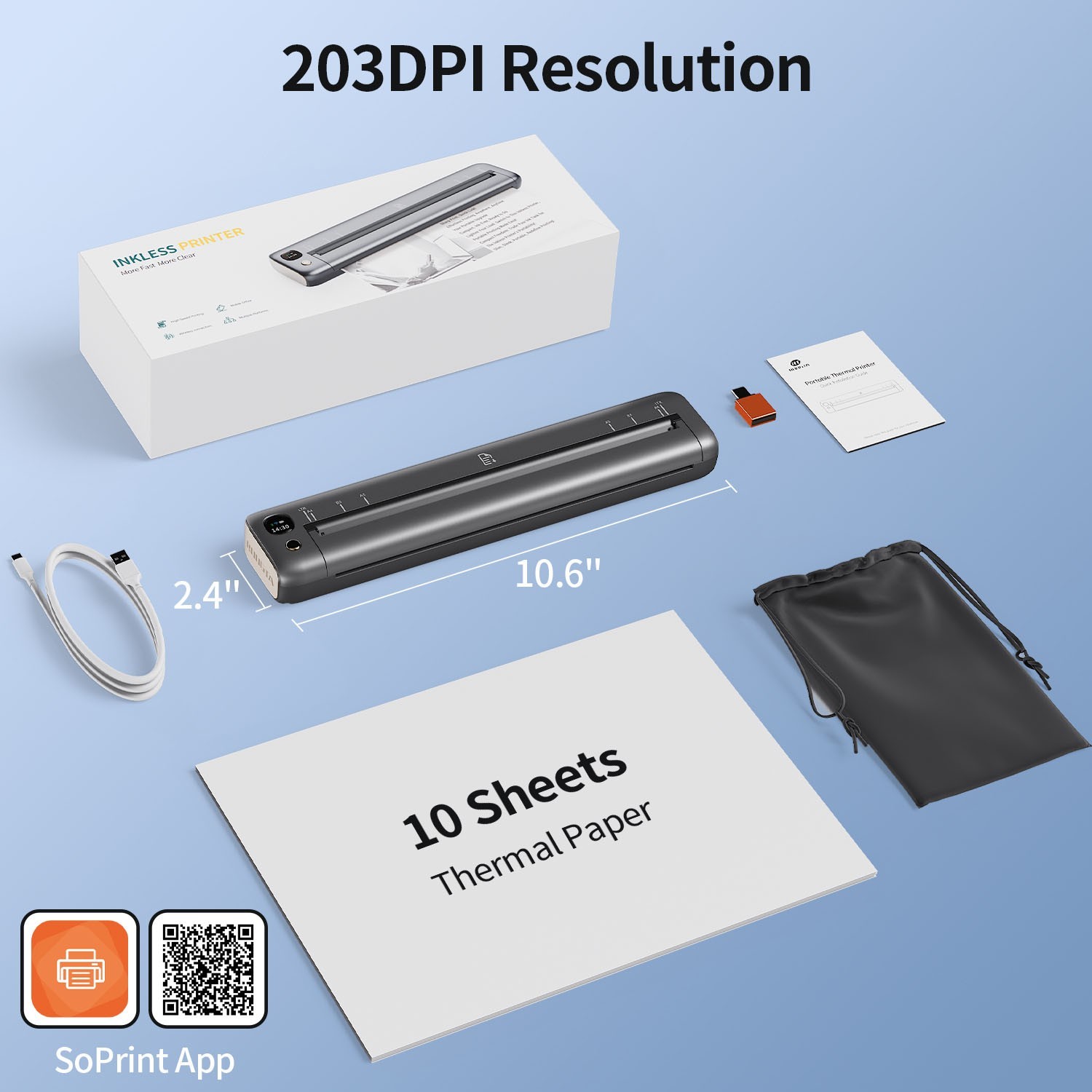 Wireless Mobile Printer A4 US Letter Travel Inkless Thermal for Car Truck Office