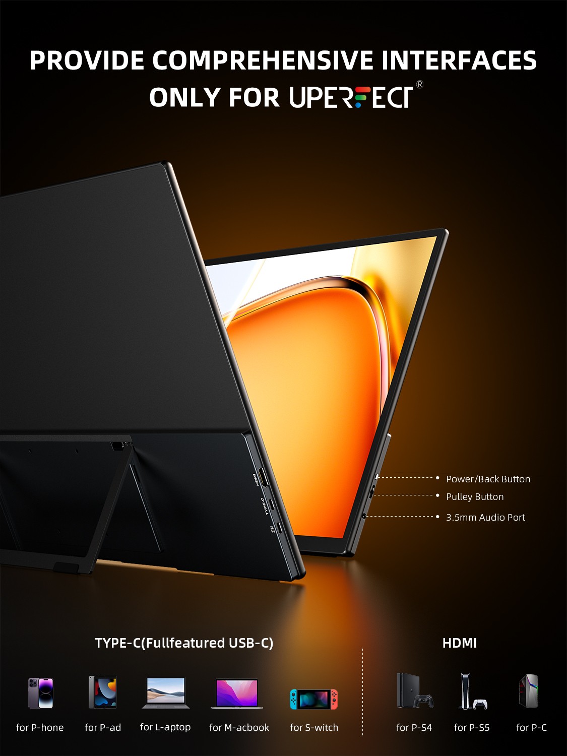 23.8″ Portable Monitor 2000:1 Screen PC Monitor 2560*1440 180Hz Screen HDMI HDR