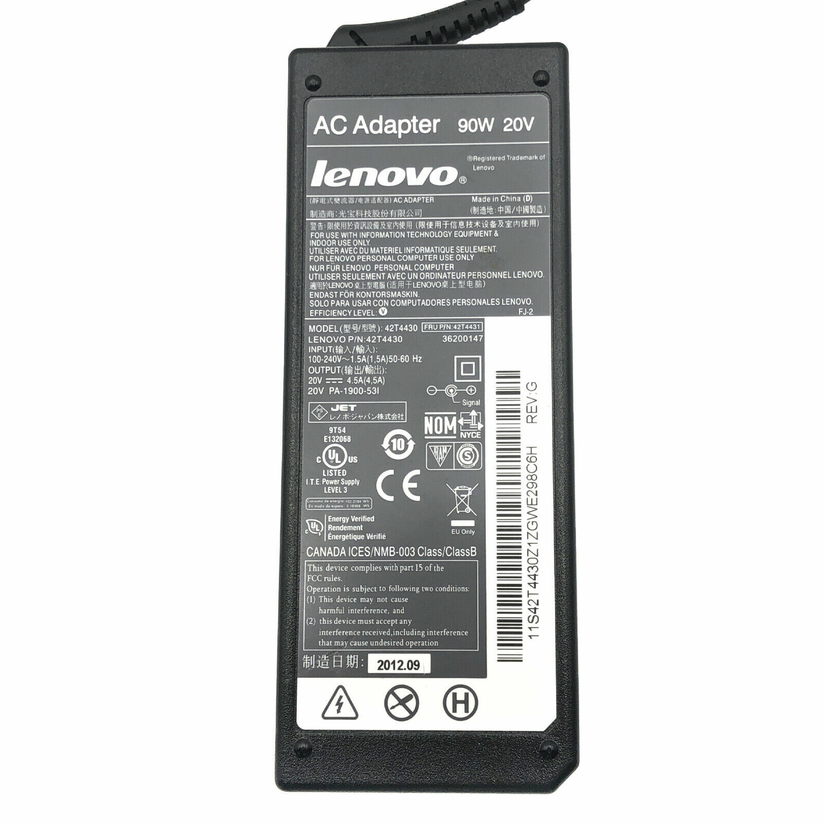 90W Lenovo Genuine Adapter Power Supply 90W ThinkPad Barrel Tip 20V 4.5A