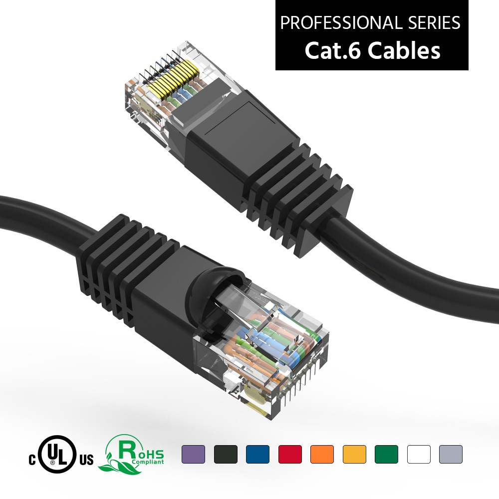 15 Pack of 8Ft CAT6 UTP Ethernet Network Booted Cable Black